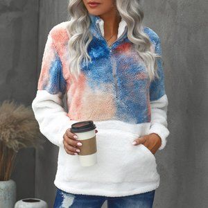 Tie-dye Fluffy Fleece Pullover Sweatshirt